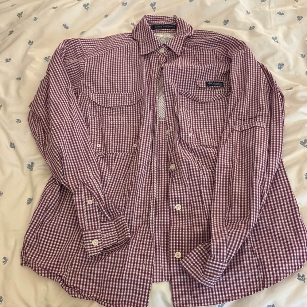 Red and White Button Down Shirt with Classic Check Pattern